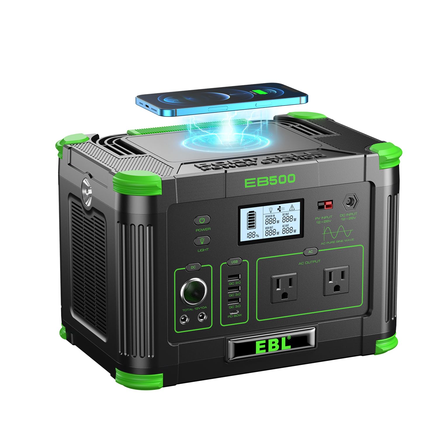 Portable Power Station 1000W Pure Sine - Centrale électrique portable 500W crête 1000W,