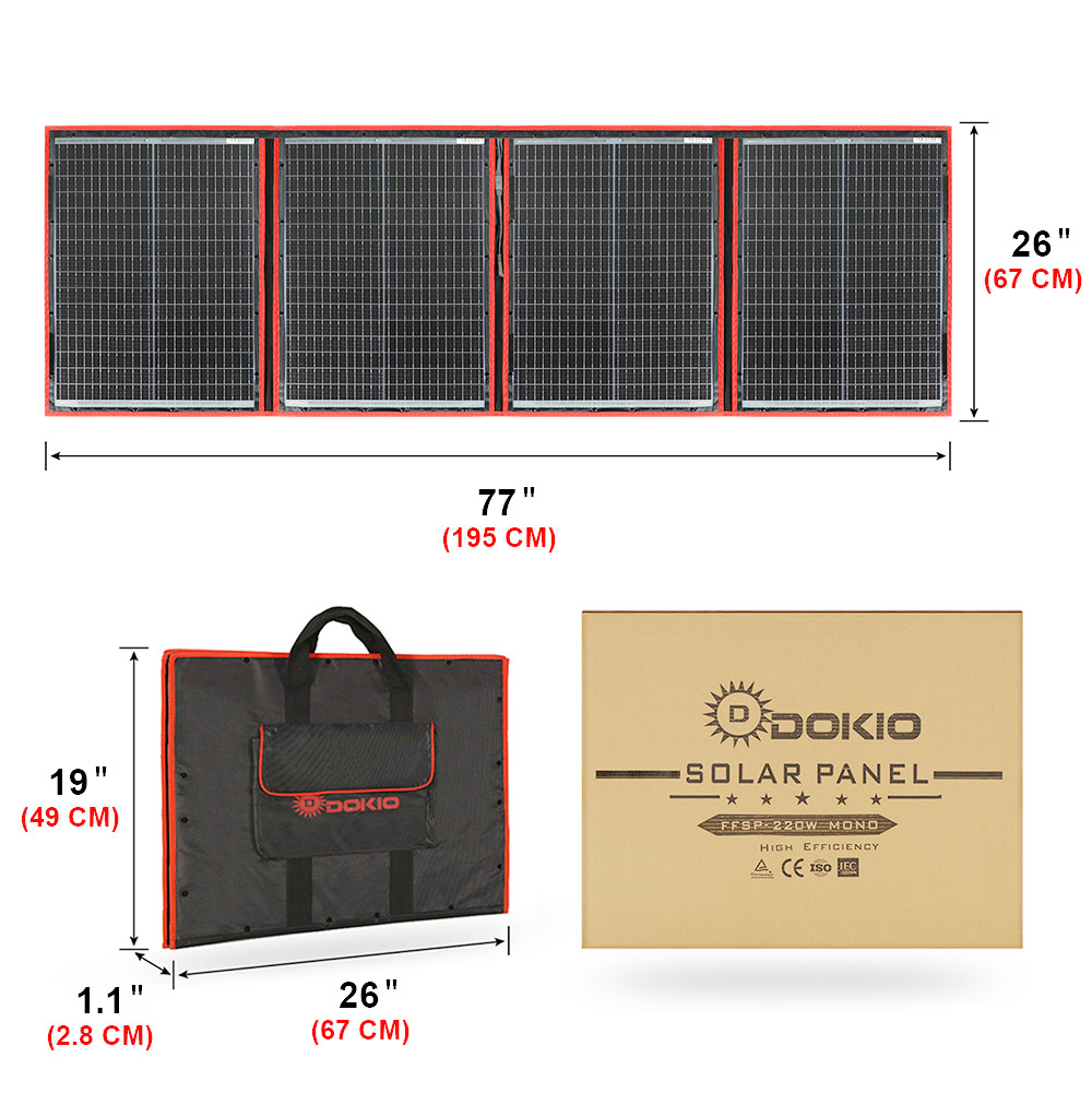 Solar Panel 200W Portable Foldable - Dokio marque Flexible pliable 200W Mono