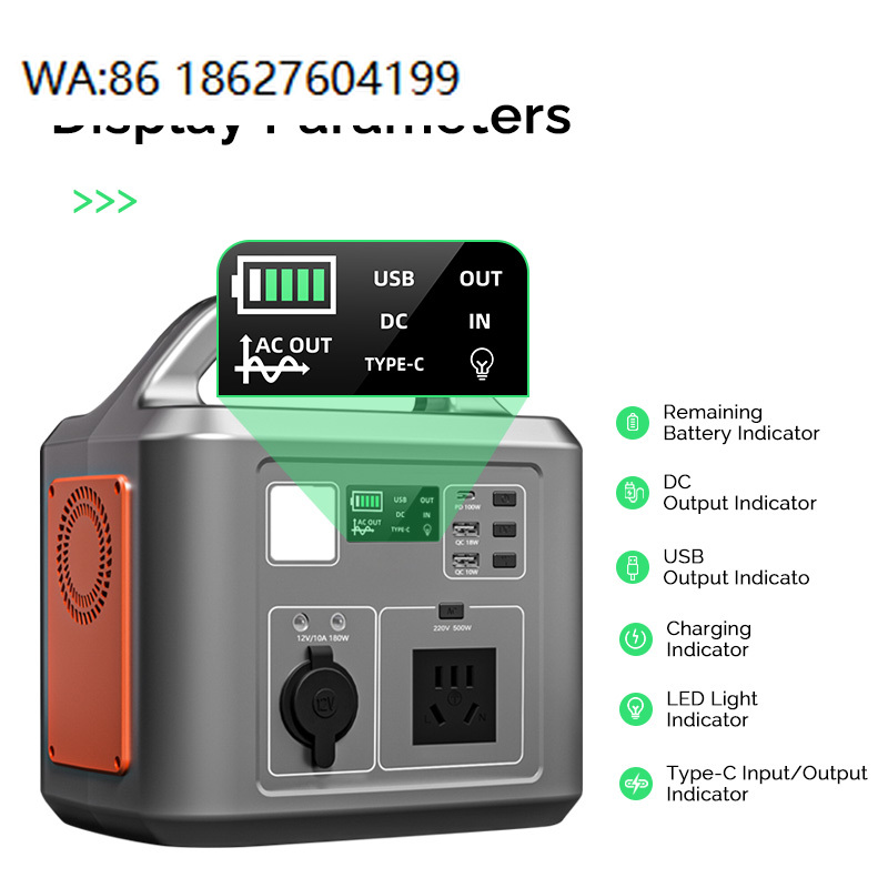 Portable Power Station 500W - Générateur solaire portable 500W, sortie AC/DC/USB,