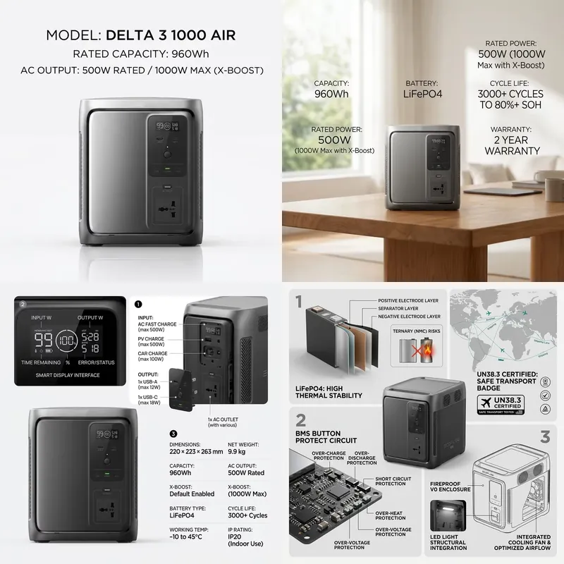 Portable Power Station 1000W Pure Sine - DELTA 3 1000, station d'alimentation portable