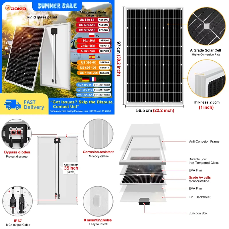 Panneau solaire rigide 18V 100 - Solar Panel 400W Rigid Monocrystalline avis et prix