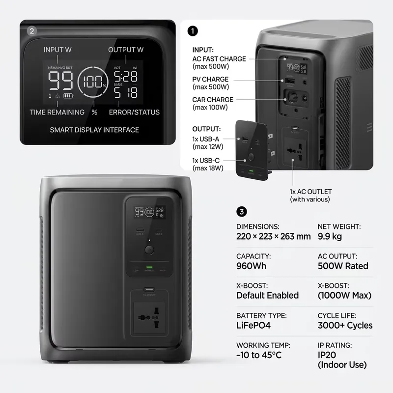 DELTA 3 1000, station d'alimen - Portable Power Station 1000W Pure Sine avis et prix
