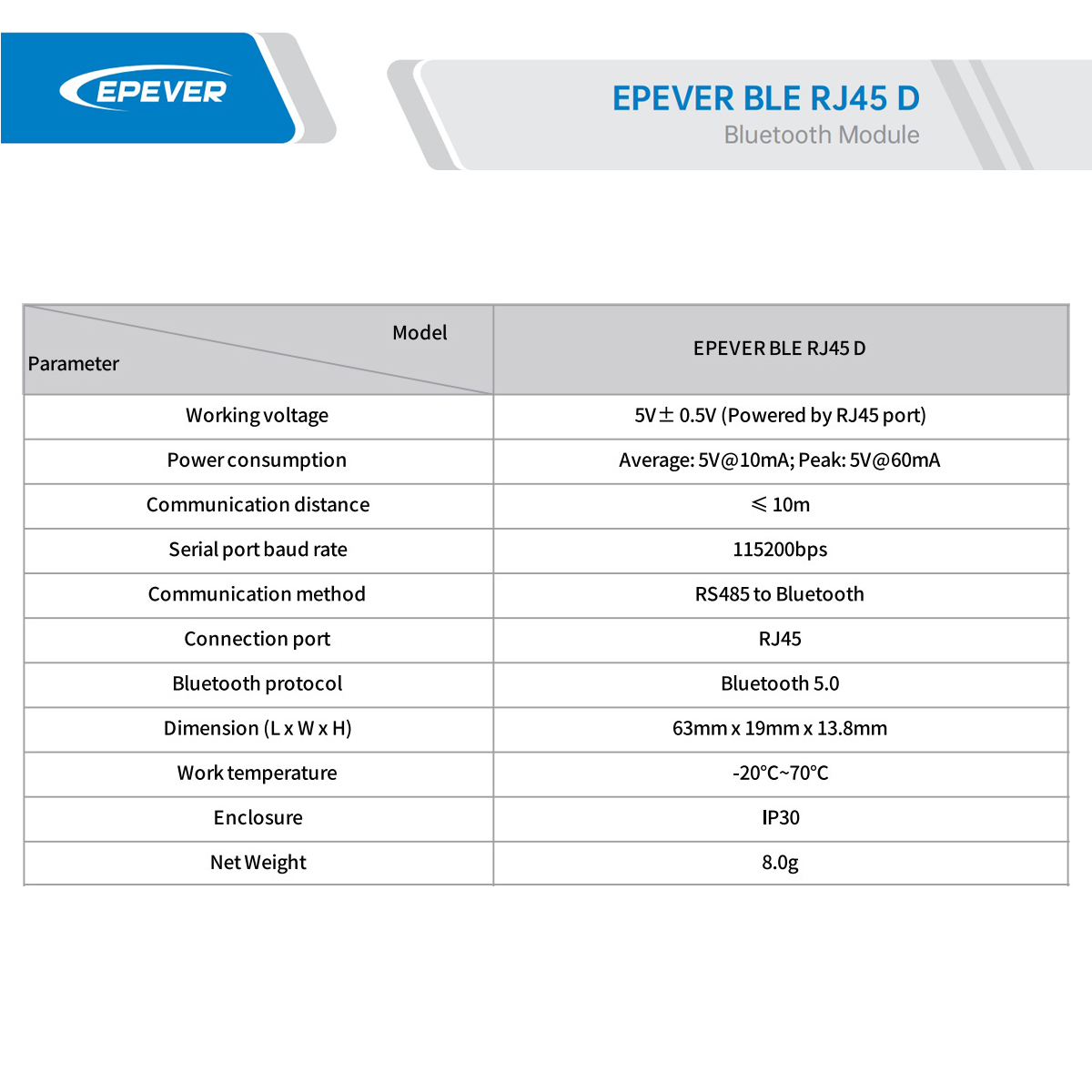 Adaptateur Bluetooth EPEVER BL - Mppt Solar Charge Controller 60A avis et prix